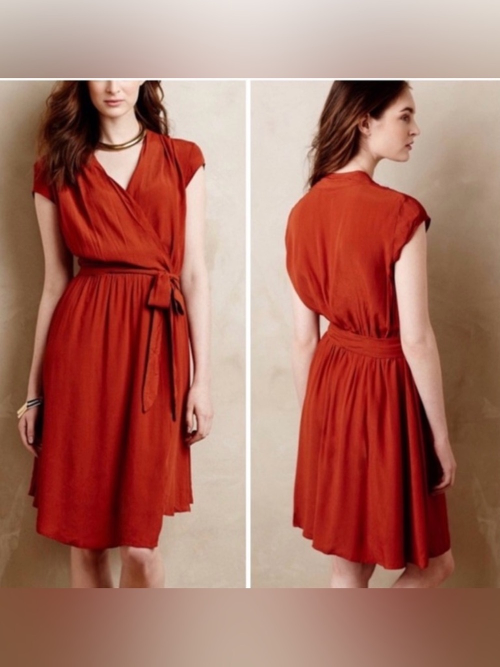 Maeve By Anthropologie Noronha Wrap Dress Rust/Burnt Orange Size S